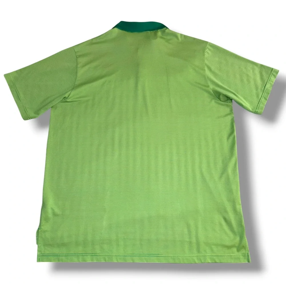 Adidas Polo Shirt Men XL Green Micro Stripe Climalite Short Sleeve‎ Golf Top